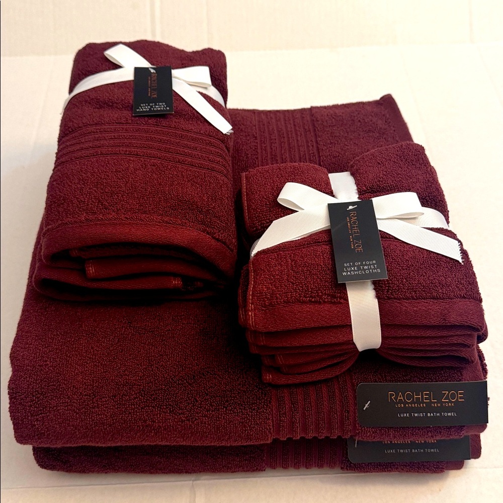 8pc RACHEL ZOE Luxe Twist Bath Towel Set - MERLOTMG - Cotton/Rayon From Bamboo